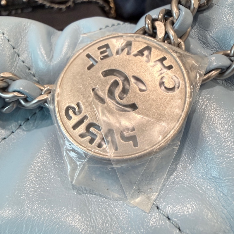 CHANEL✨22bag mini垃圾袋Hobo 購物袋 水藍/寶寶藍-23