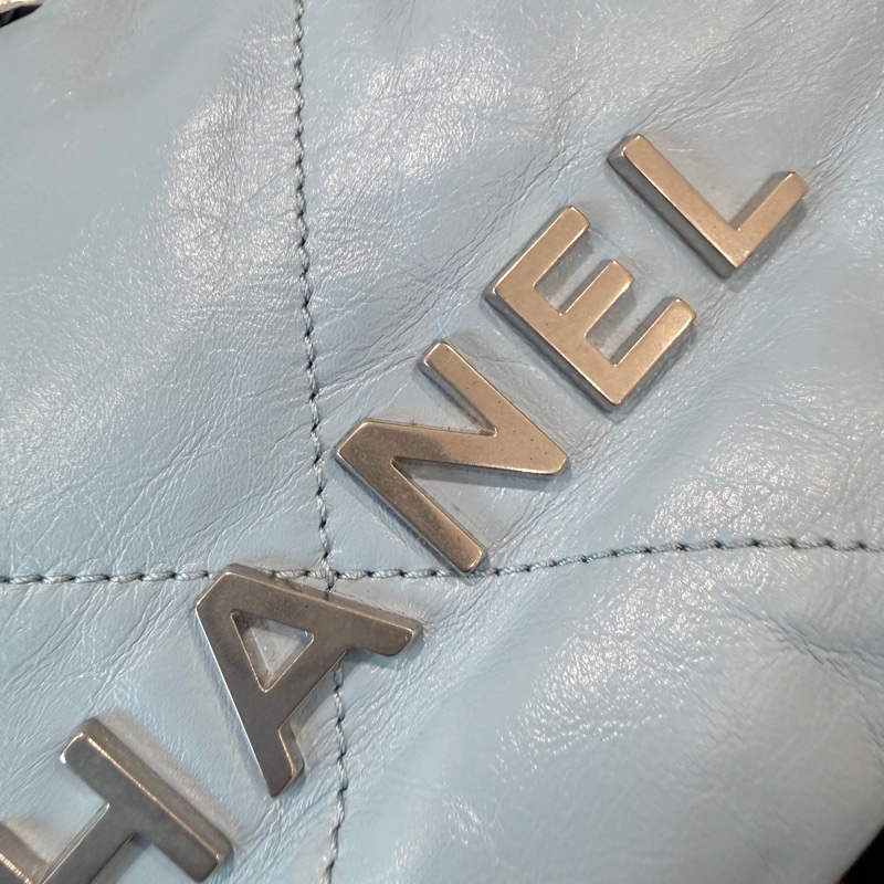 CHANEL✨22bag mini垃圾袋Hobo 購物袋 水藍/寶寶藍-24