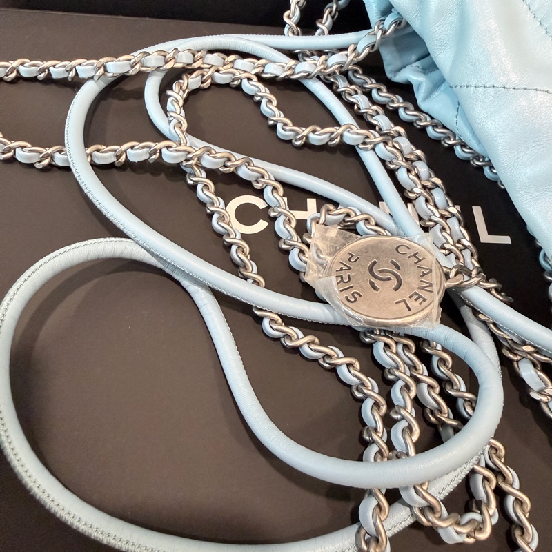 CHANEL✨22bag mini垃圾袋Hobo 購物袋 水藍/寶寶藍-26