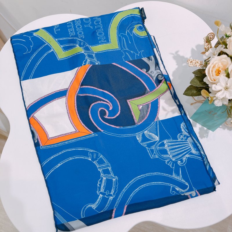 TW4772  Hermes 愛馬仕 maxi twilly 絲巾L'instruction du Roy Bayadere Silk Muffler Blue X Multi Colour-2