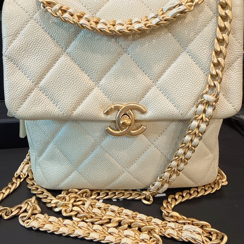 Chanel✨ Ado荔枝皮革小號雙肩包後背包 芯片款-10