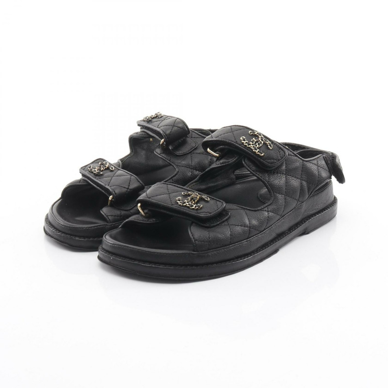 香奈兒 (CHANEL) 19 dix-neuf 19 涼鞋 G35927 黑色皮革 二手 女款-0