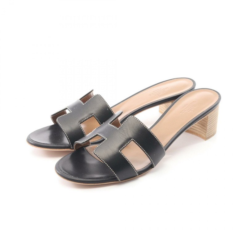 愛馬仕 Oasis 穆勒鞋，黑色皮革，二手女款-0