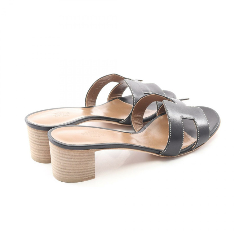 愛馬仕 Oasis 穆勒鞋，黑色皮革，二手女款-1