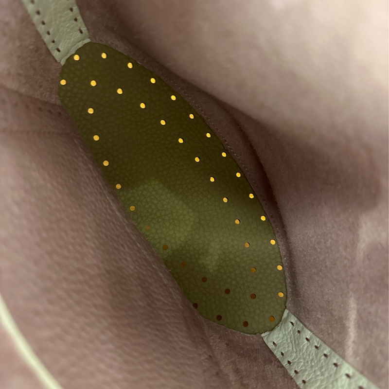 DELVAUX 暗粉皮革白邊手提水桶包 超美-11