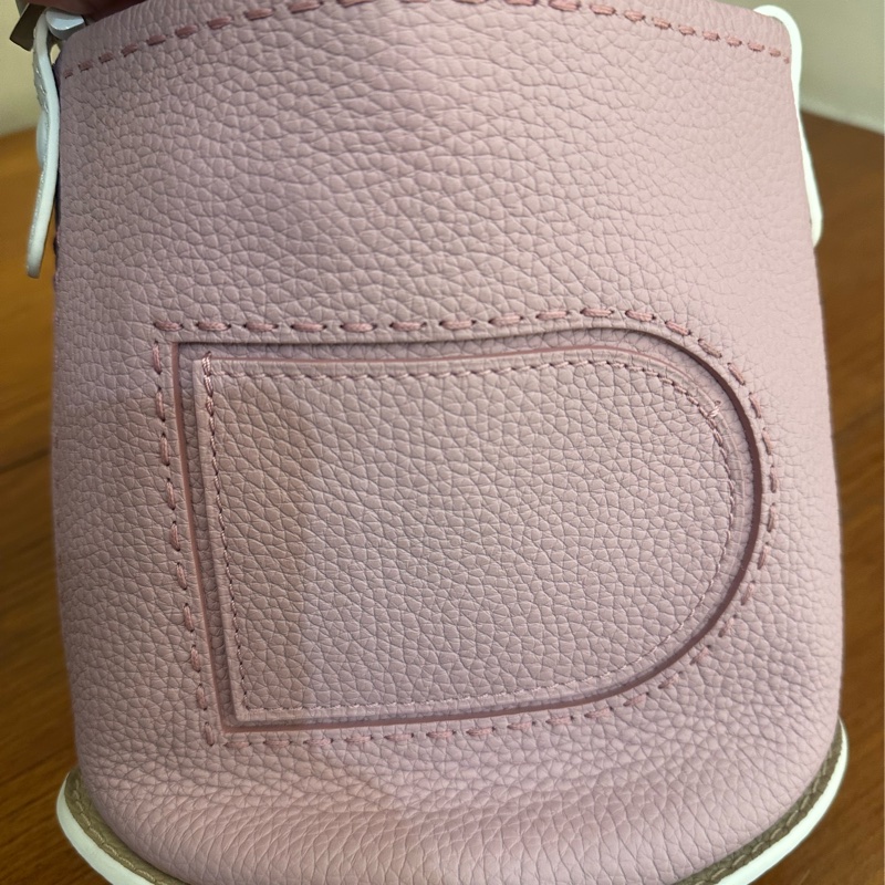 DELVAUX 暗粉皮革白邊手提水桶包 超美-14