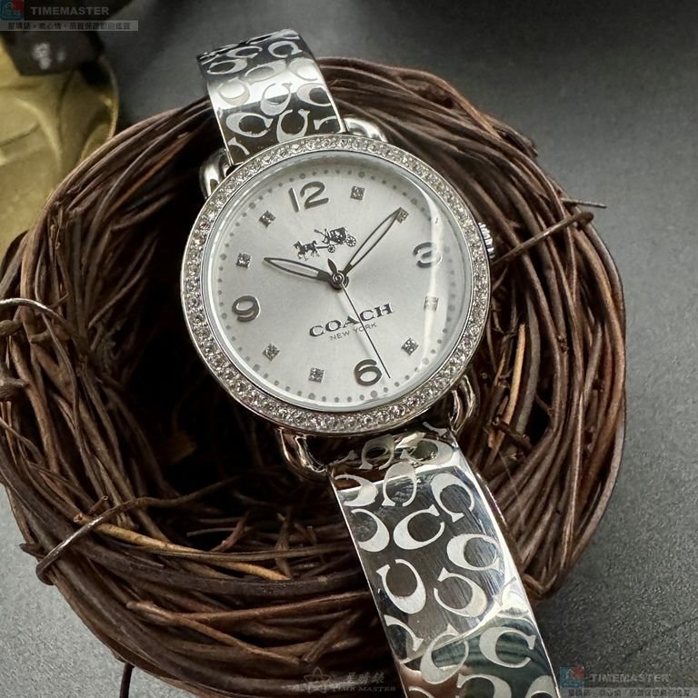 COACH手錶,編號CH00268,28mm銀圓形精鋼錶殼,銀色簡約, 中三針顯示錶面,銀色精鋼錶帶款,頂級時尚!-1