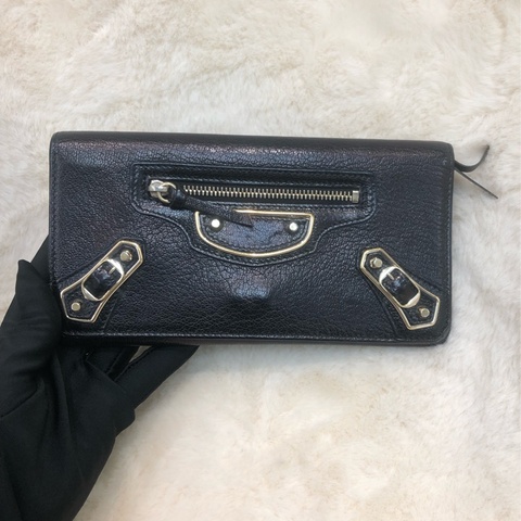 Balenciaga 牛皮黑金City 長銀包 XC304