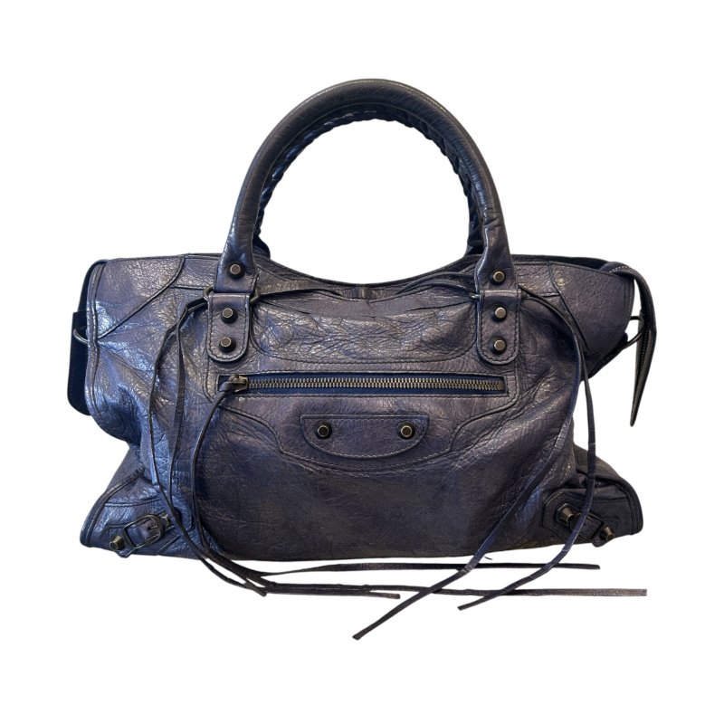 BALECIAGA藍紫色全皮CITY機車包-0