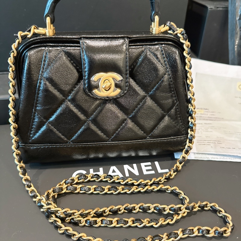 CHANEL✨2024A 菱格紋皮穿鏈手提包醫生包mini 芯片-0