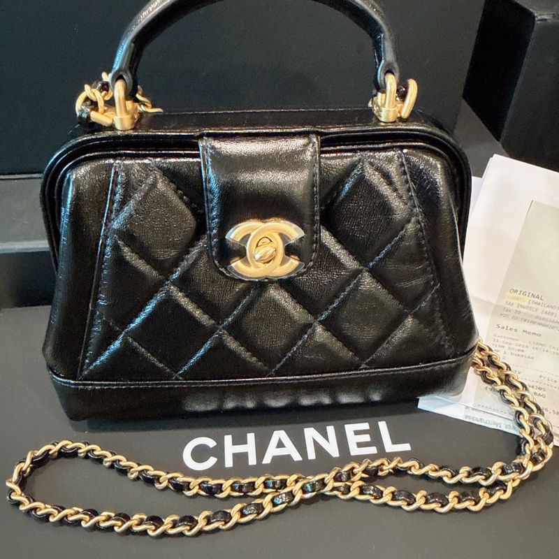 CHANEL✨2024A 菱格紋皮穿鏈手提包醫生包mini 芯片-9