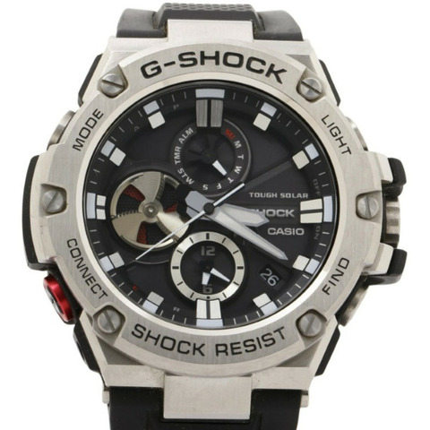 卡西歐 G-SHOCK GSTEEL GSTB100 系列黑色銀色樹脂/不鏽鋼男士模擬手錶