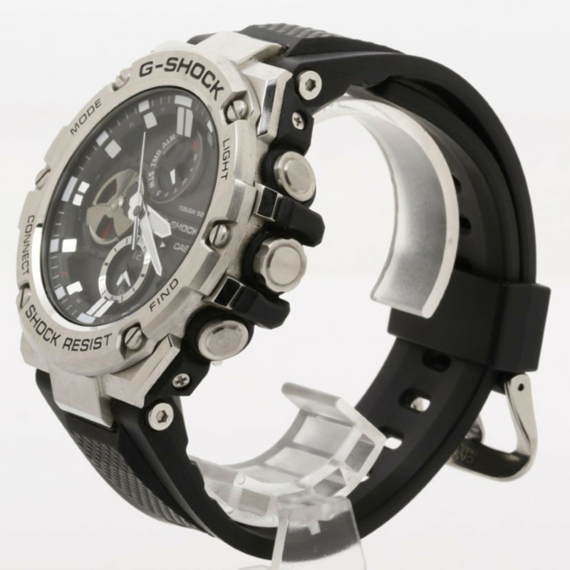 卡西歐 G-SHOCK GSTEEL GSTB100 系列黑色銀色樹脂/不鏽鋼男士模擬手錶-1