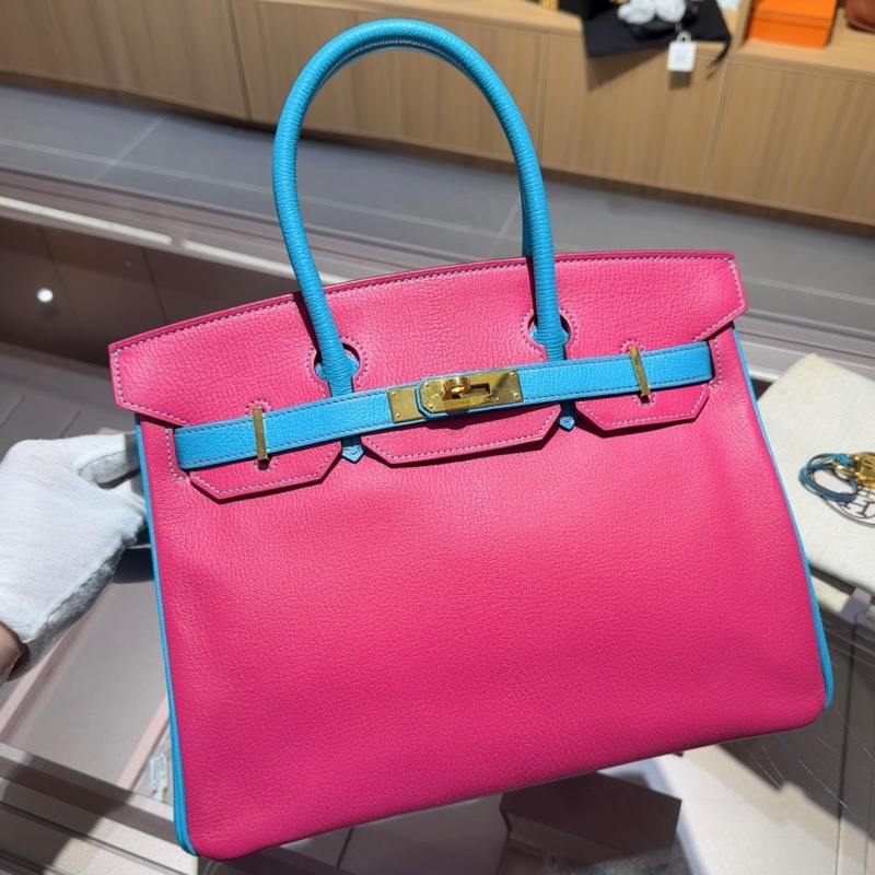 Hermes爱马仕糖果粉拼糖果蓝Birkin30-1