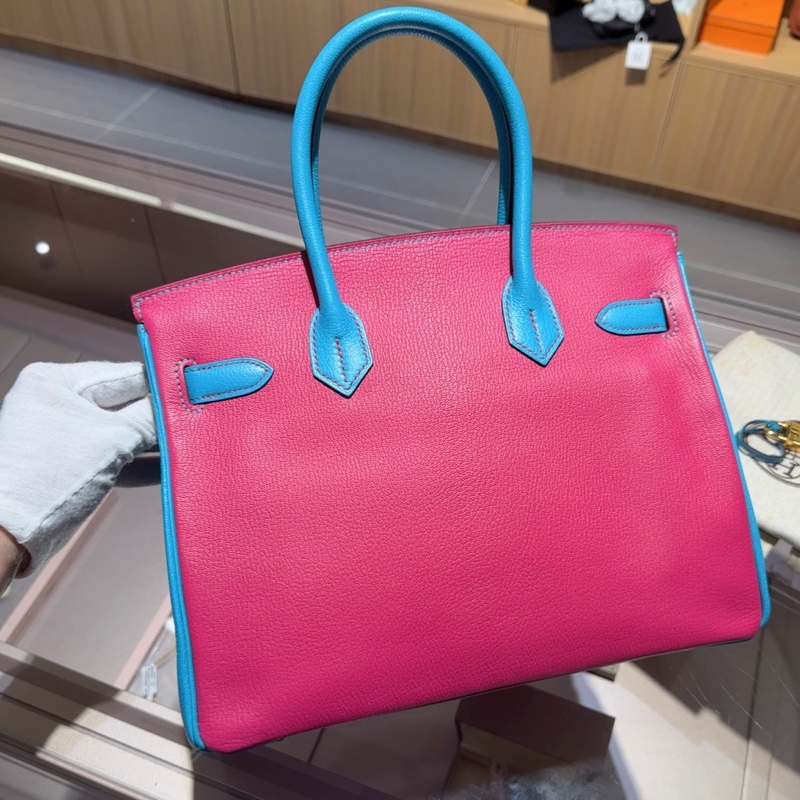 Hermes爱马仕糖果粉拼糖果蓝Birkin30-2
