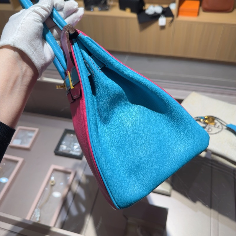 Hermes爱马仕糖果粉拼糖果蓝Birkin30-3