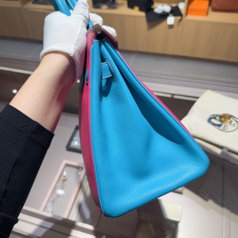 Hermes爱马仕糖果粉拼糖果蓝Birkin30-5