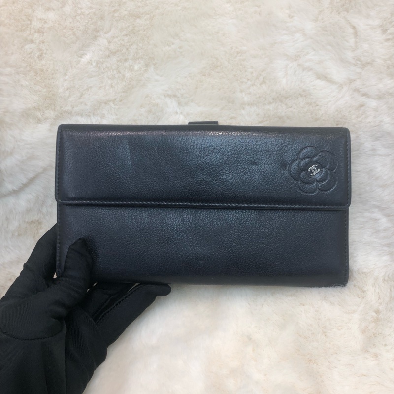 Chanel 山茶花黑色長銀包 XB822-0