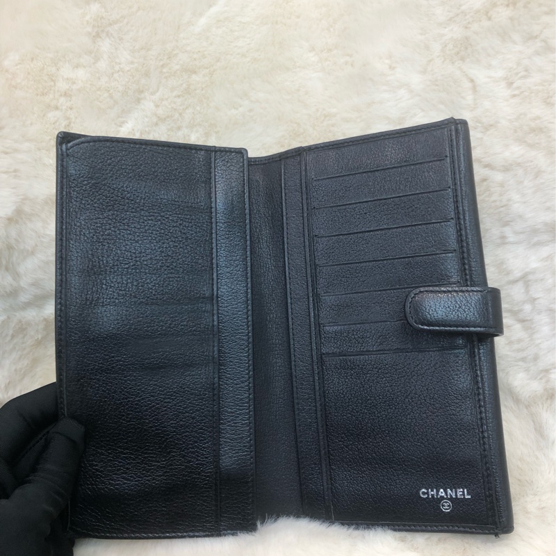 Chanel 山茶花黑色長銀包 XB822-8