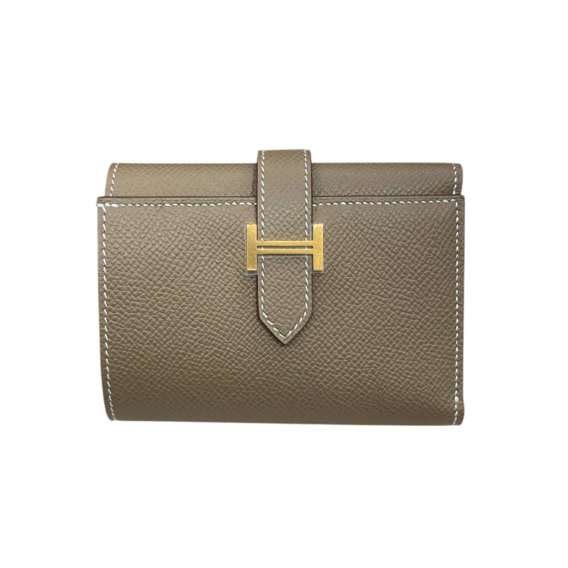 HERMES 愛馬仕 K刻 BÉARN短夾 皮革 大象灰 金釦-0