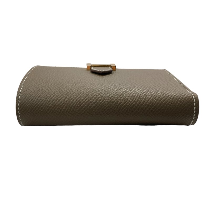 HERMES 愛馬仕 K刻 BÉARN短夾 皮革 大象灰 金釦-4