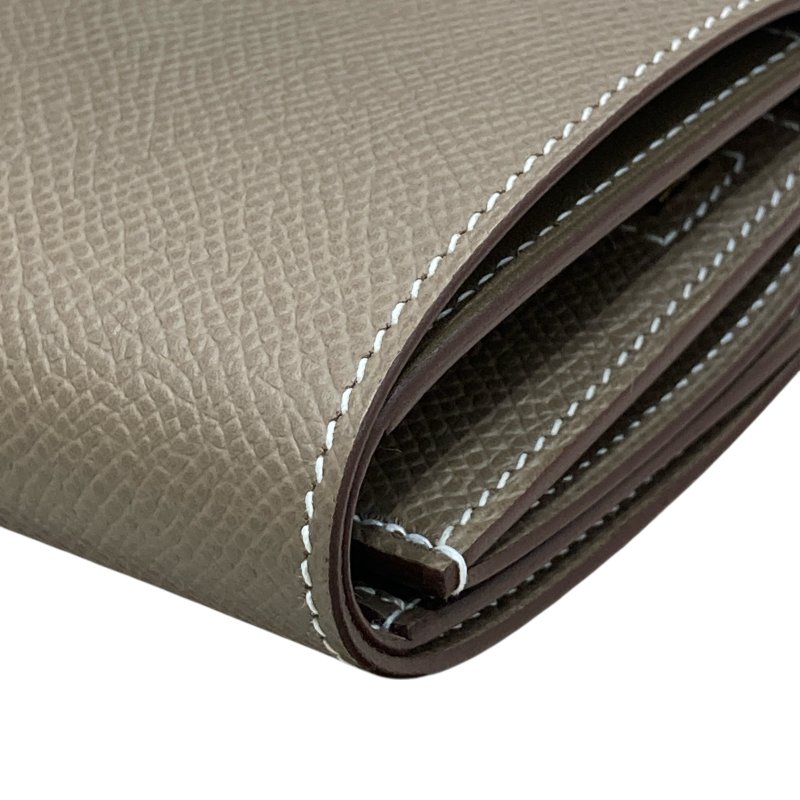 HERMES 愛馬仕 K刻 BÉARN短夾 皮革 大象灰 金釦-9