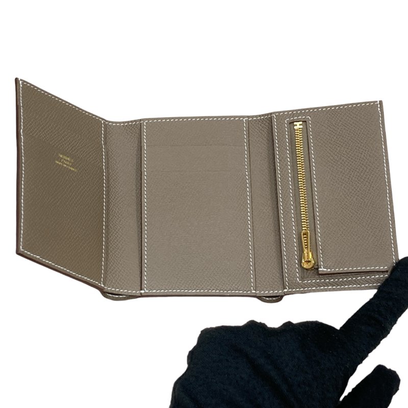 HERMES 愛馬仕 K刻 BÉARN短夾 皮革 大象灰 金釦-10