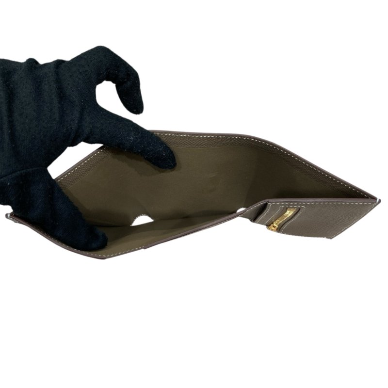 HERMES 愛馬仕 K刻 BÉARN短夾 皮革 大象灰 金釦-11