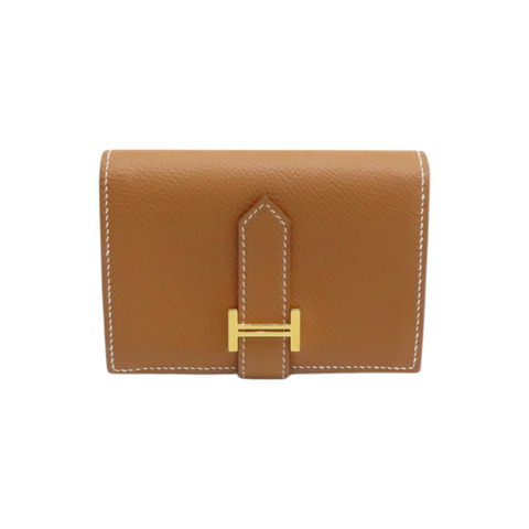 焦糖色 Epsom牛皮 Bearn mini 金扣 兩折短夾【HERMES 愛馬仕】Z刻 H039796CC