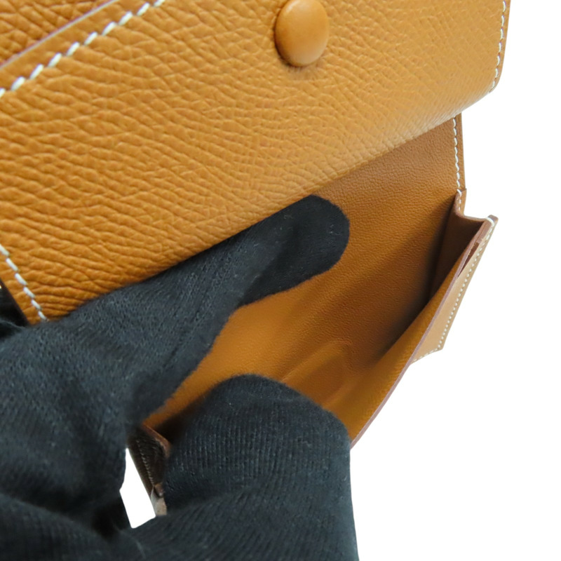 焦糖色 Epsom牛皮 Bearn mini 金扣 兩折短夾【HERMES 愛馬仕】Z刻 H039796CC-6