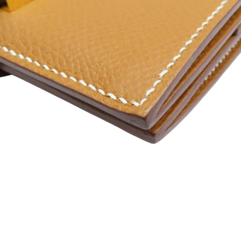 焦糖色 Epsom牛皮 Bearn mini 金扣 兩折短夾【HERMES 愛馬仕】Z刻 H039796CC-10