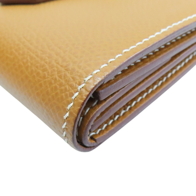 焦糖色 Epsom牛皮 Bearn mini 金扣 兩折短夾【HERMES 愛馬仕】Z刻 H039796CC-12