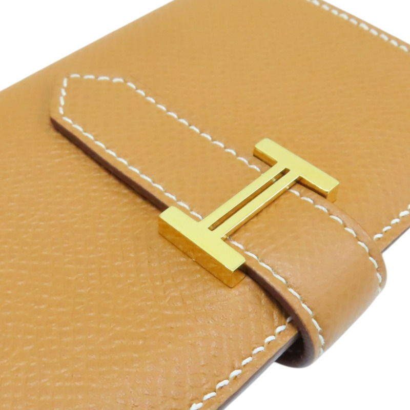 焦糖色 Epsom牛皮 Bearn mini 金扣 兩折短夾【HERMES 愛馬仕】Z刻 H039796CC-13