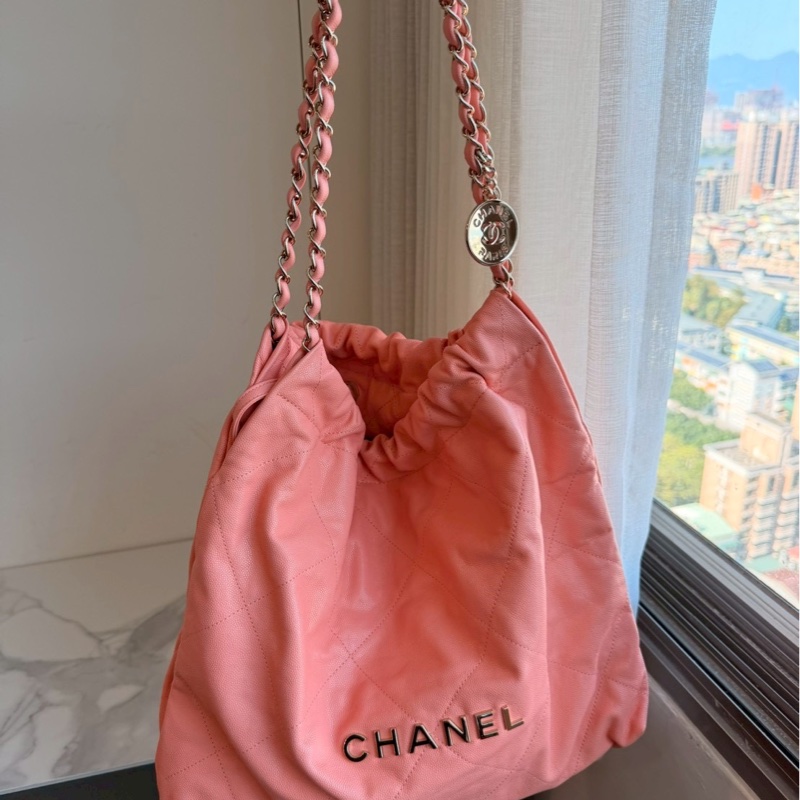 Chanel✨22bag 蜜桃粉粉橘色荔枝皮小號 購物包垃圾袋-3
