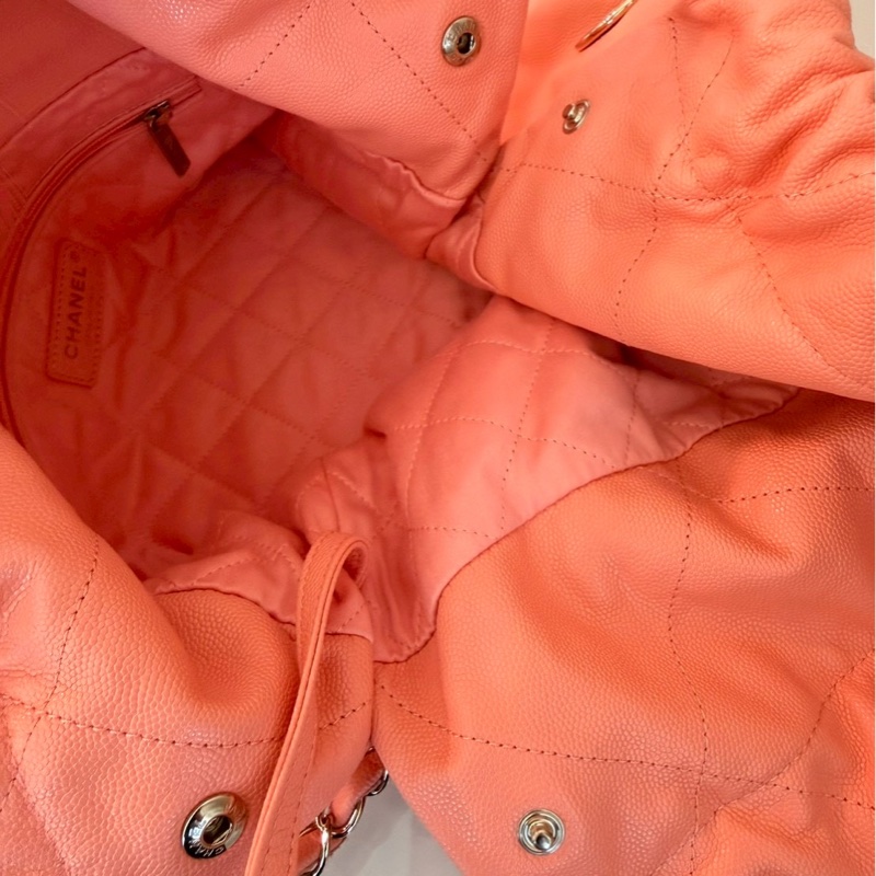 Chanel✨22bag 蜜桃粉粉橘色荔枝皮小號 購物包垃圾袋-6