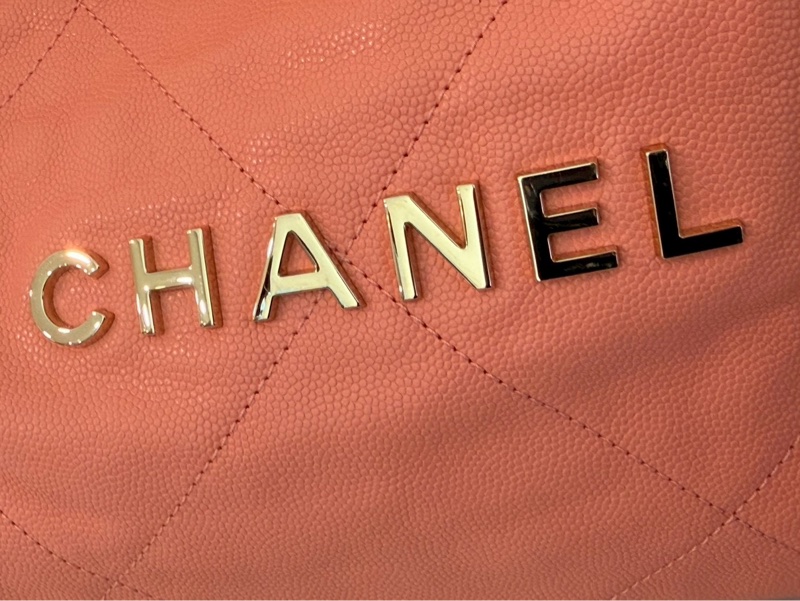 Chanel✨22bag 蜜桃粉粉橘色荔枝皮小號 購物包垃圾袋-11