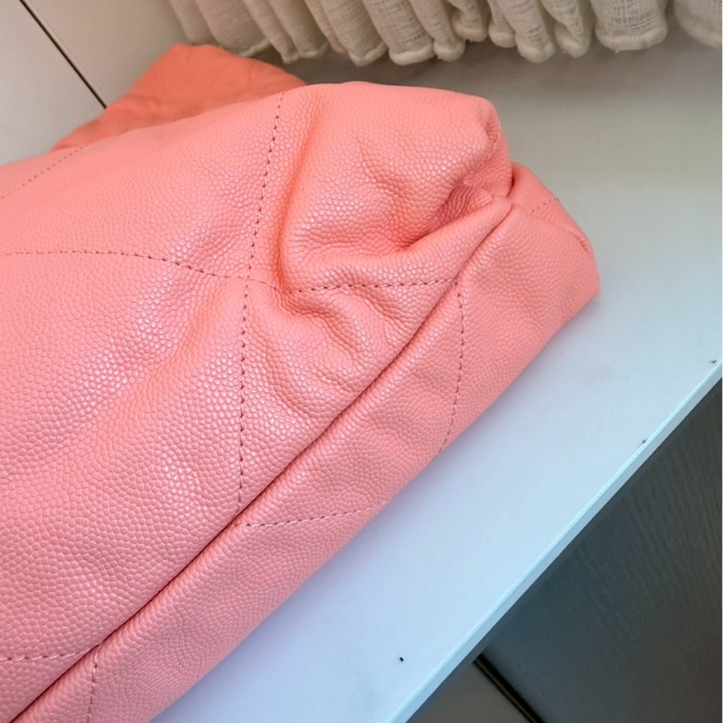 Chanel✨22bag 蜜桃粉粉橘色荔枝皮小號 購物包垃圾袋-28