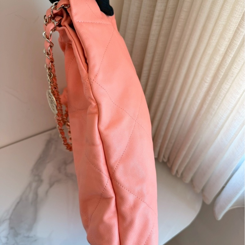 Chanel✨22bag 蜜桃粉粉橘色荔枝皮小號 購物包垃圾袋-29