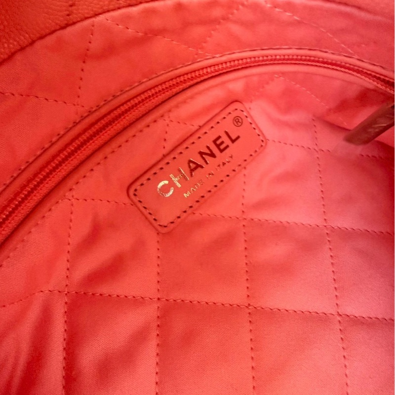 Chanel✨22bag 蜜桃粉粉橘色荔枝皮小號 購物包垃圾袋-31