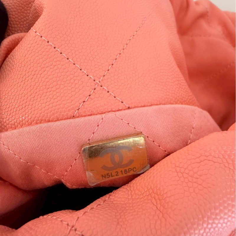 Chanel✨22bag 蜜桃粉粉橘色荔枝皮小號 購物包垃圾袋-32