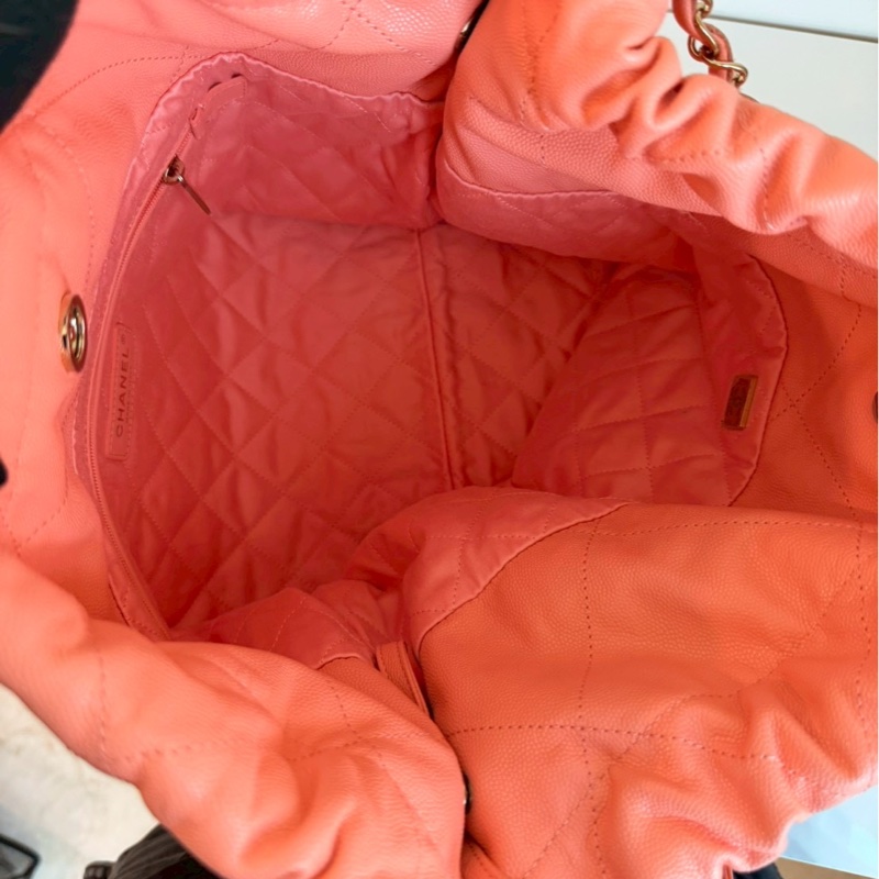 Chanel✨22bag 蜜桃粉粉橘色荔枝皮小號 購物包垃圾袋-33