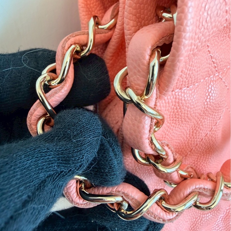 Chanel✨22bag 蜜桃粉粉橘色荔枝皮小號 購物包垃圾袋-36