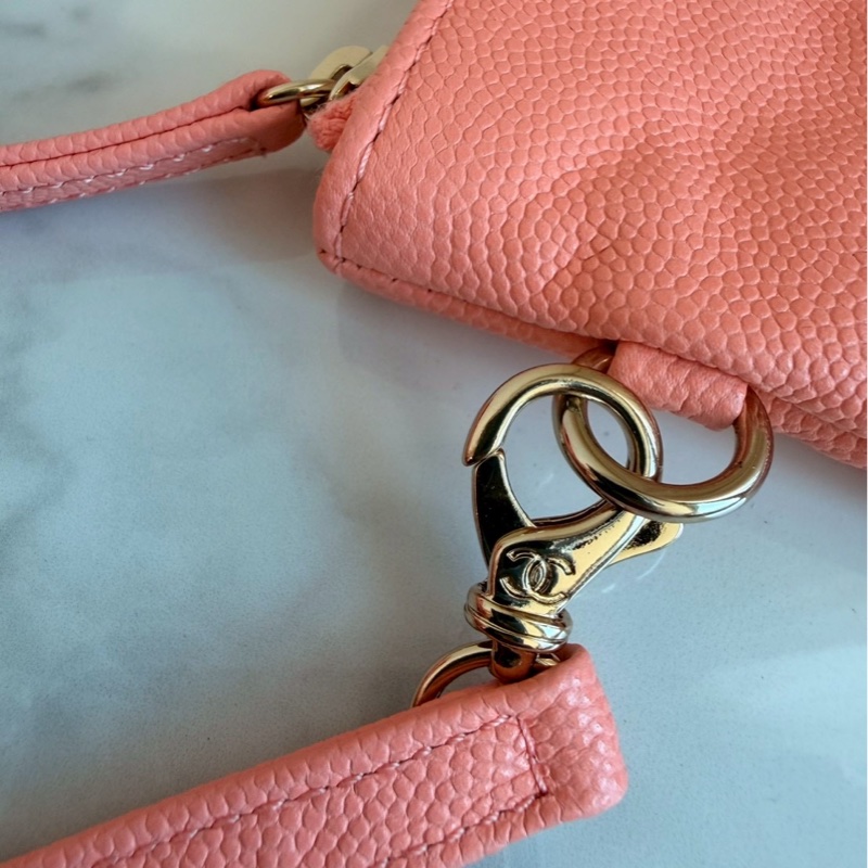 Chanel✨22bag 蜜桃粉粉橘色荔枝皮小號 購物包垃圾袋-41