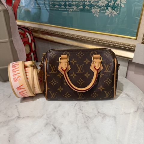 LV 原花Speedy Bandouliere20金釦手提肩斜背波士頓包M46594