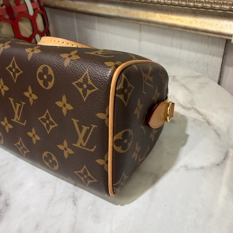 LV 原花Speedy Bandouliere20金釦手提肩斜背波士頓包M46594-2