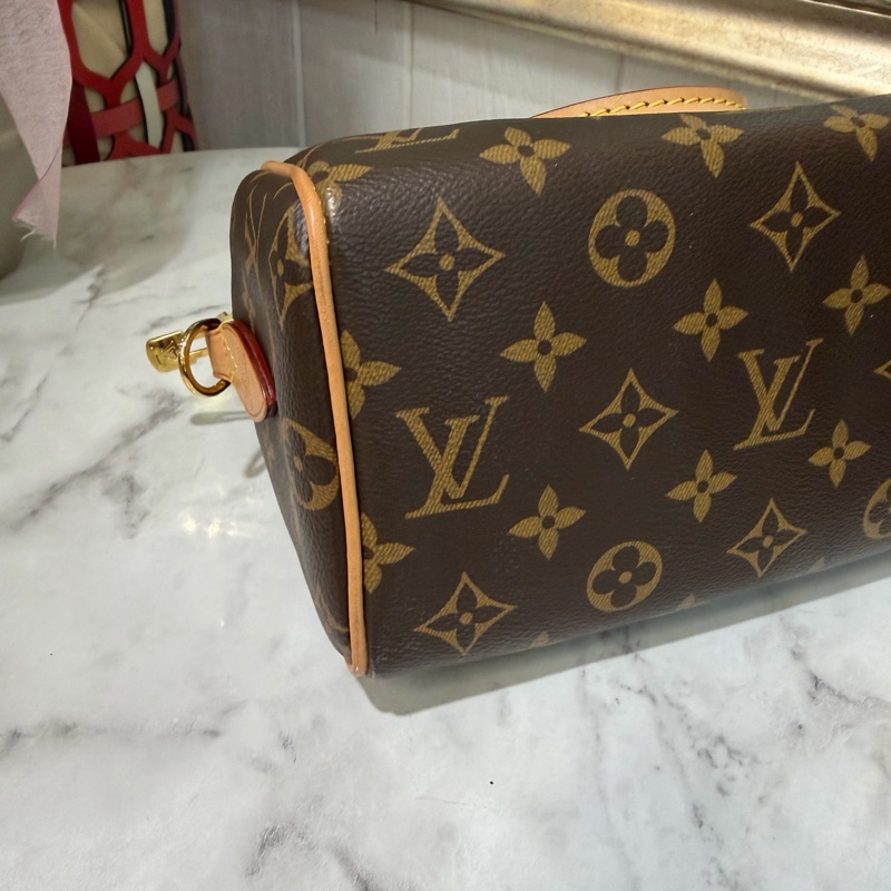 LV 原花Speedy Bandouliere20金釦手提肩斜背波士頓包M46594-3