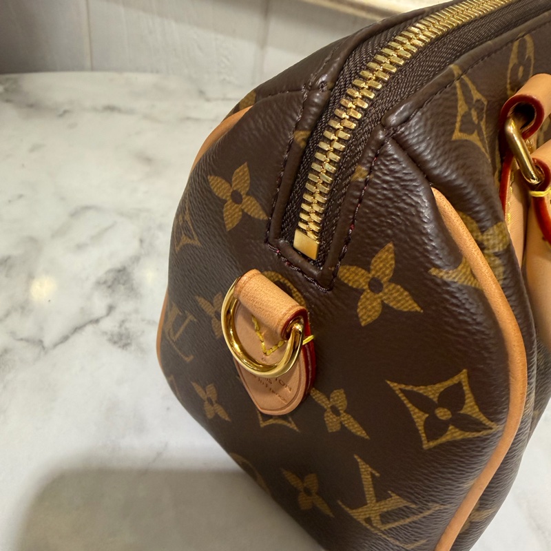 LV 原花Speedy Bandouliere20金釦手提肩斜背波士頓包M46594-5