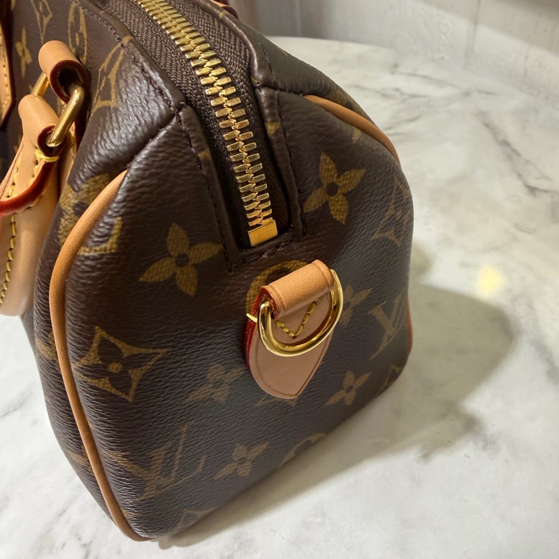 LV 原花Speedy Bandouliere20金釦手提肩斜背波士頓包M46594-6