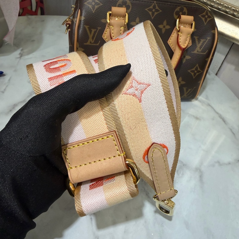 LV 原花Speedy Bandouliere20金釦手提肩斜背波士頓包M46594-8