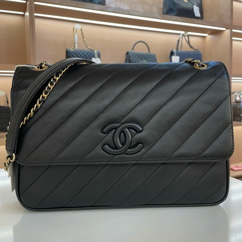 Chanel香奈儿 黑武士斜纹金币链条包 有卡 有塵袋 無盒子